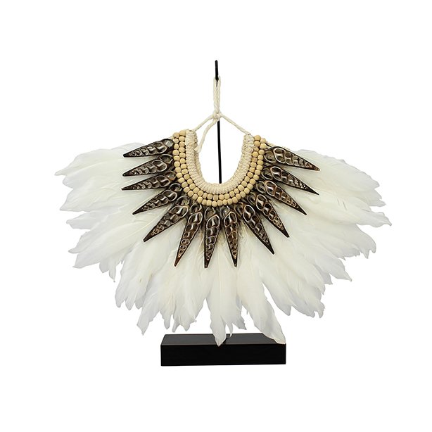 Papua Feathers Necklace and Shells -On Stand