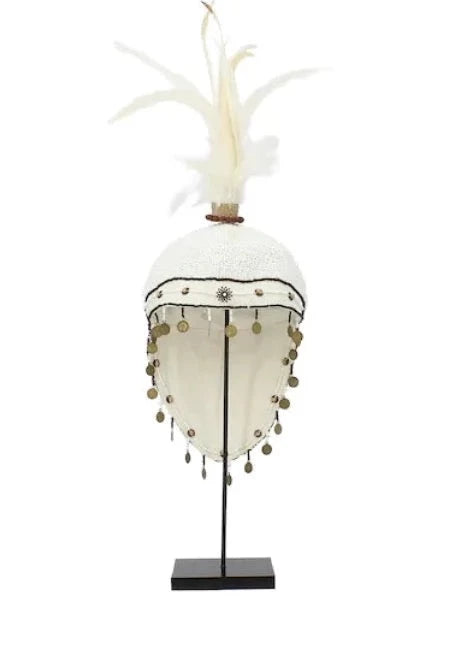 Headdress Embroidered with Pearls and Feathers
